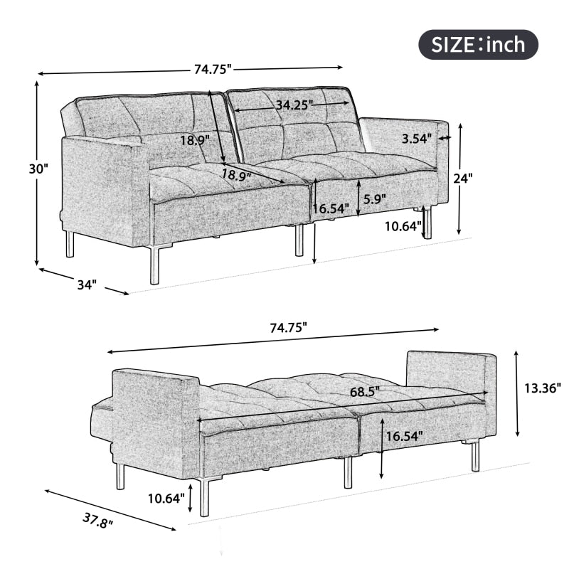Linen Futon Upholstered Sofa